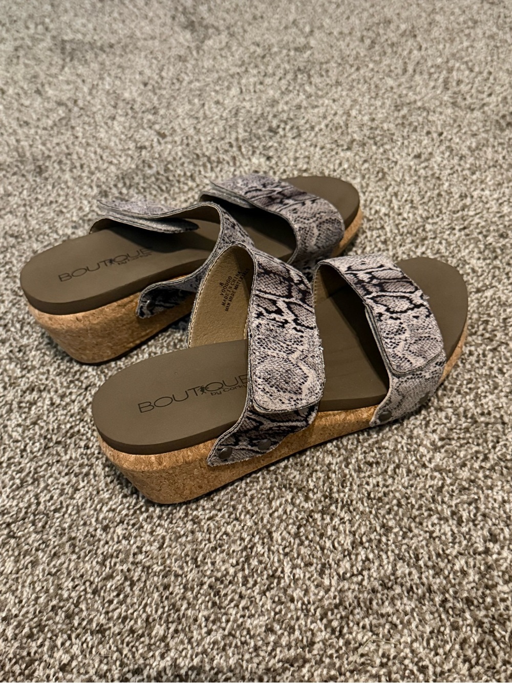 Boutique by Claudia Snake-Print Cork Platform Slides - Gray